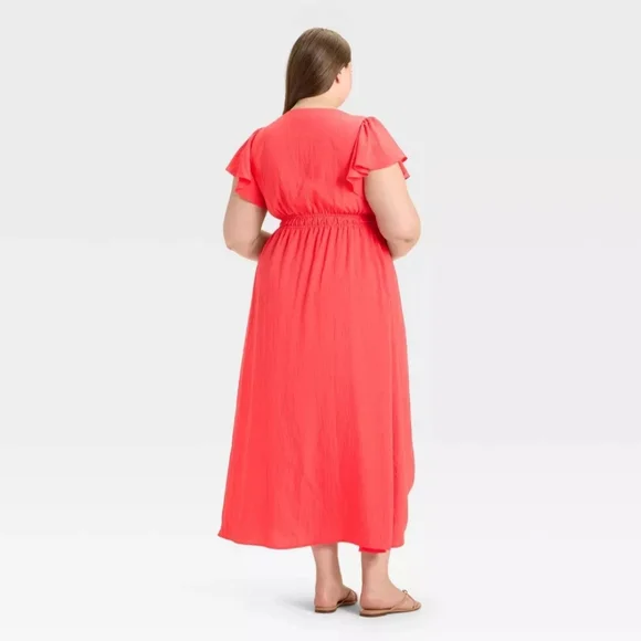 NWT Flutter Sleeve Coral RedMaxi Dress Size 2X - Picture 2 of 3